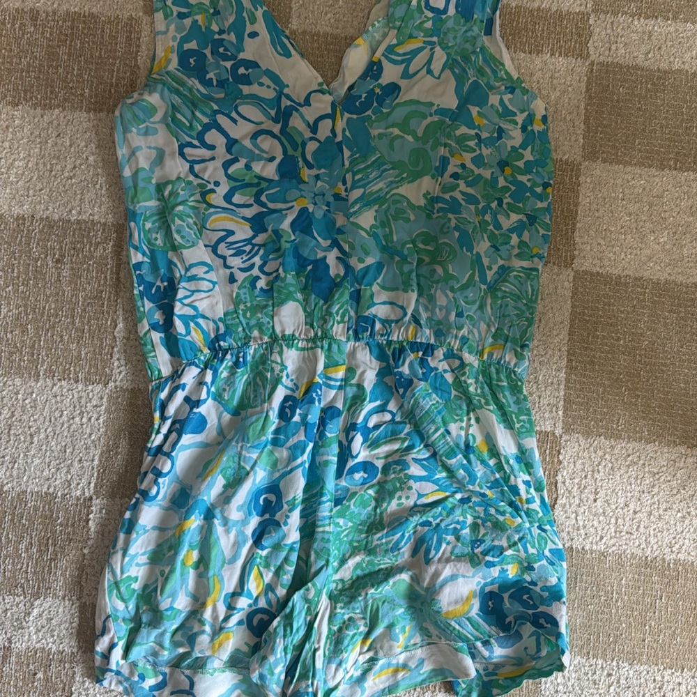 Lilly Pulitzer Blue and Green Floral Jumpsuit